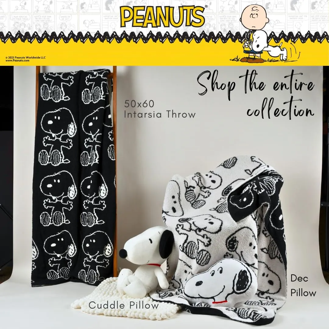 Franco Collectibles Peanuts Snoopy Bedding Soft Cozy Chic Dreams Feather Knit Intarsia Throw Blanket, 50 in x 60 in, (Officially Licensed Product)