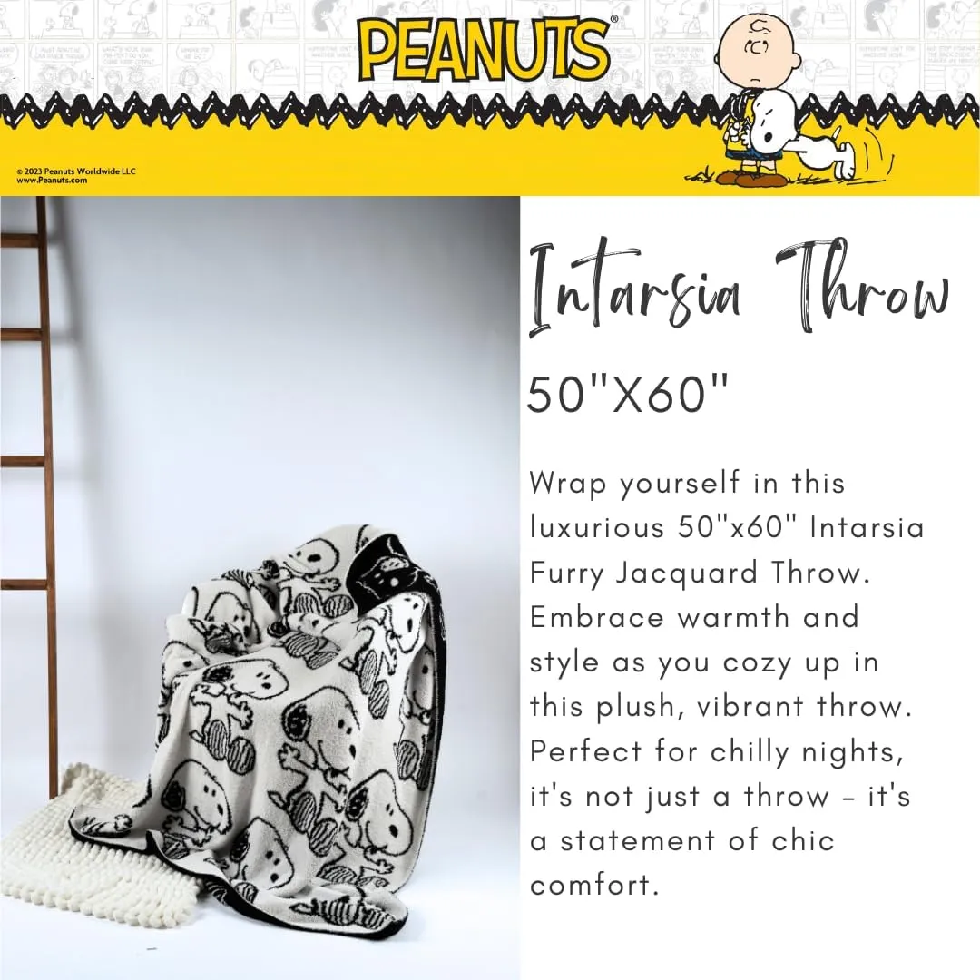 Franco Collectibles Peanuts Snoopy Bedding Soft Cozy Chic Dreams Feather Knit Intarsia Throw Blanket, 50 in x 60 in, (Officially Licensed Product)