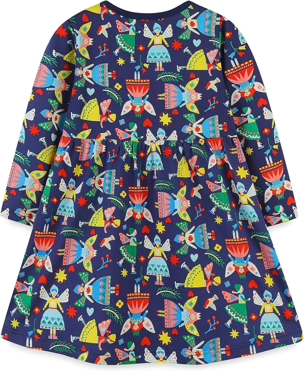FreeLu Girls Cartoon Applique Dresses Striped Casual Dress Cotton Jersey Longsleeve T-Shirt