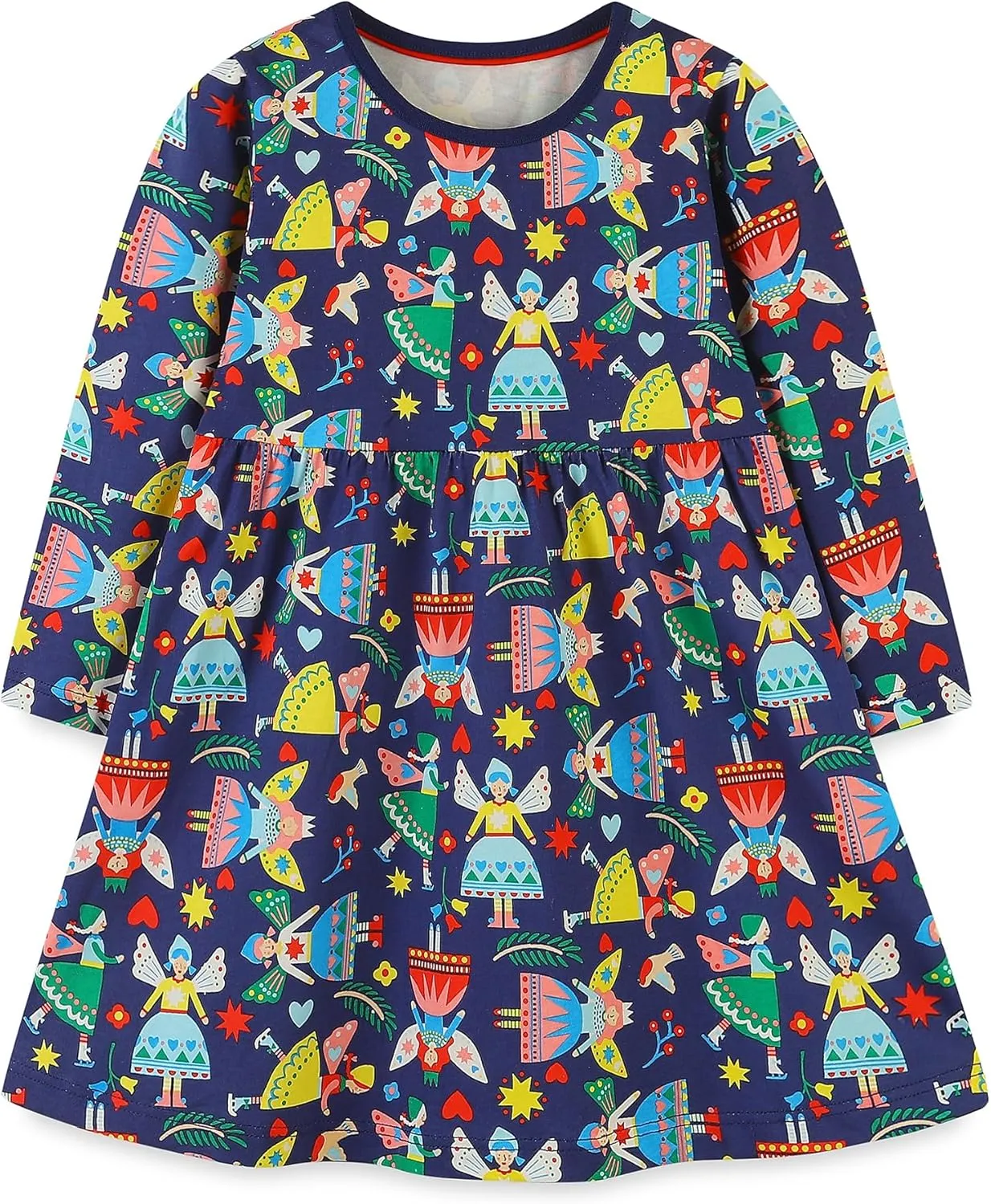 FreeLu Girls Cartoon Applique Dresses Striped Casual Dress Cotton Jersey Longsleeve T-Shirt