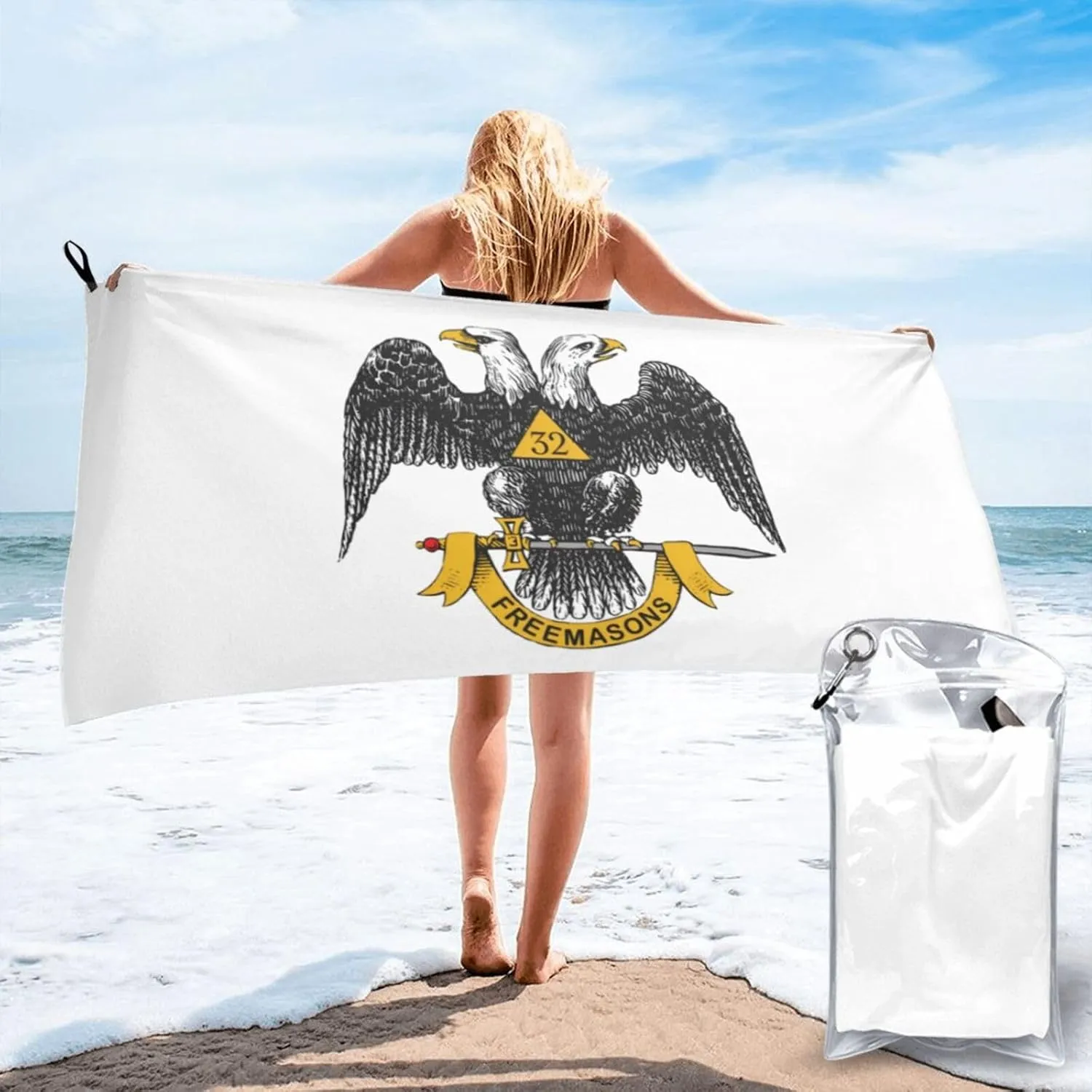 Freemasonry and Scottish Rite Beach Towel Quick Dry Sand Free Lightweight Large 31.5"x63" with Travel Bag - Vacation Essentials Bath Towel for Pool, Summer