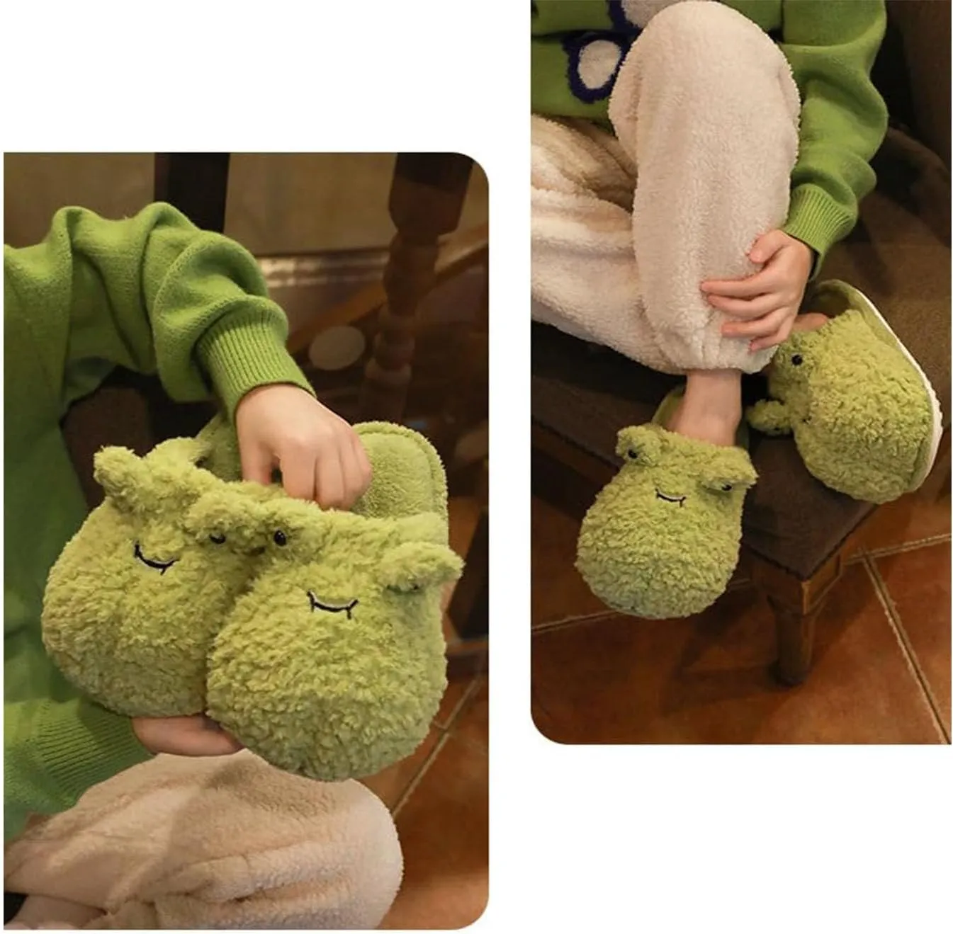 Frog Slippers, Fluffy Cartoon Frog Slippers Cute Animal Slippers Frog House Slippers For Women Men Indoor Slippers