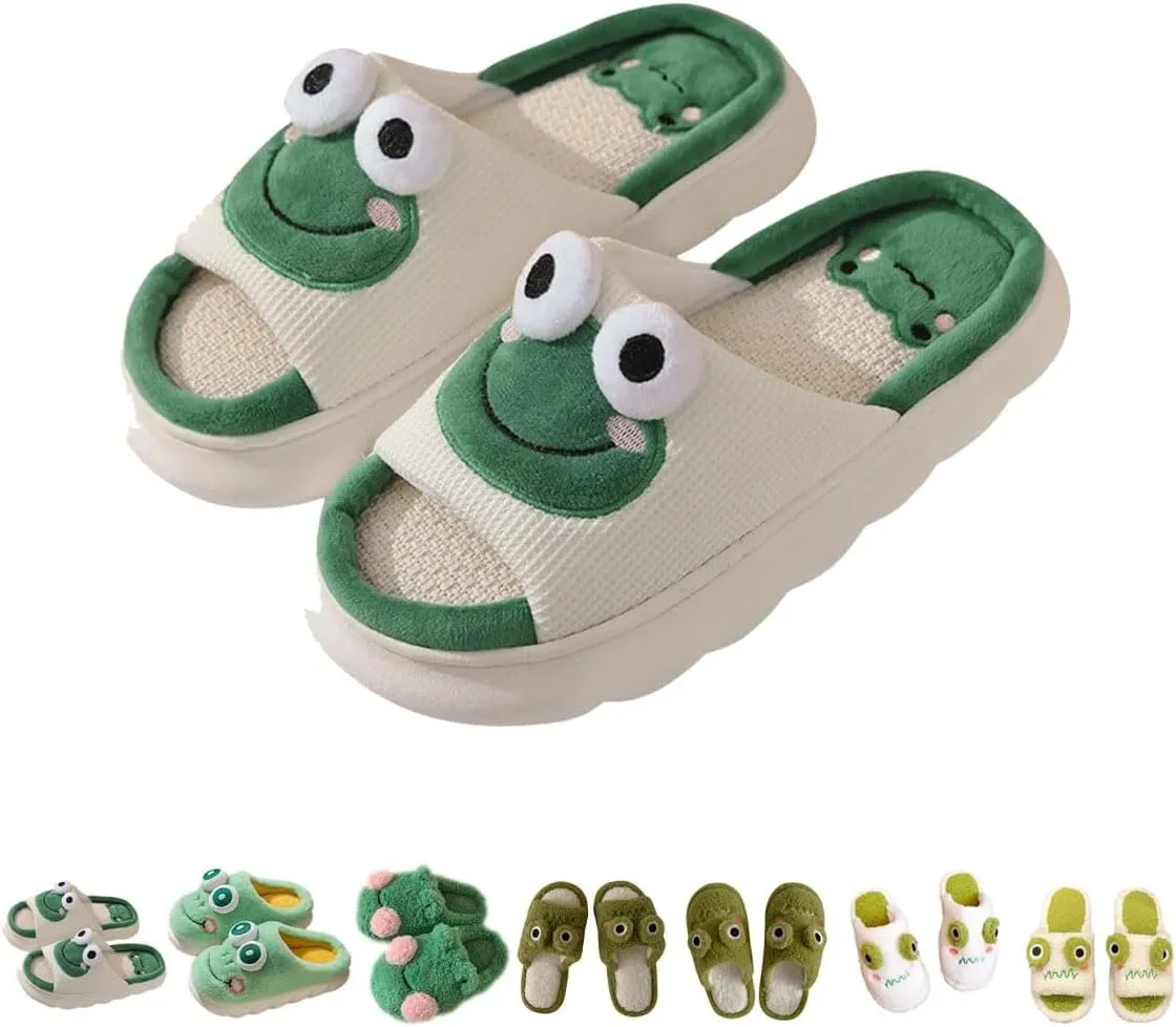 Frog Slippers, Fluffy Cartoon Frog Slippers Cute Animal Slippers Frog House Slippers For Women Men Indoor Slippers