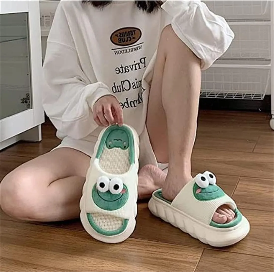 Frog Slippers, Fluffy Cartoon Frog Slippers Cute Animal Slippers Frog House Slippers For Women Men Indoor Slippers