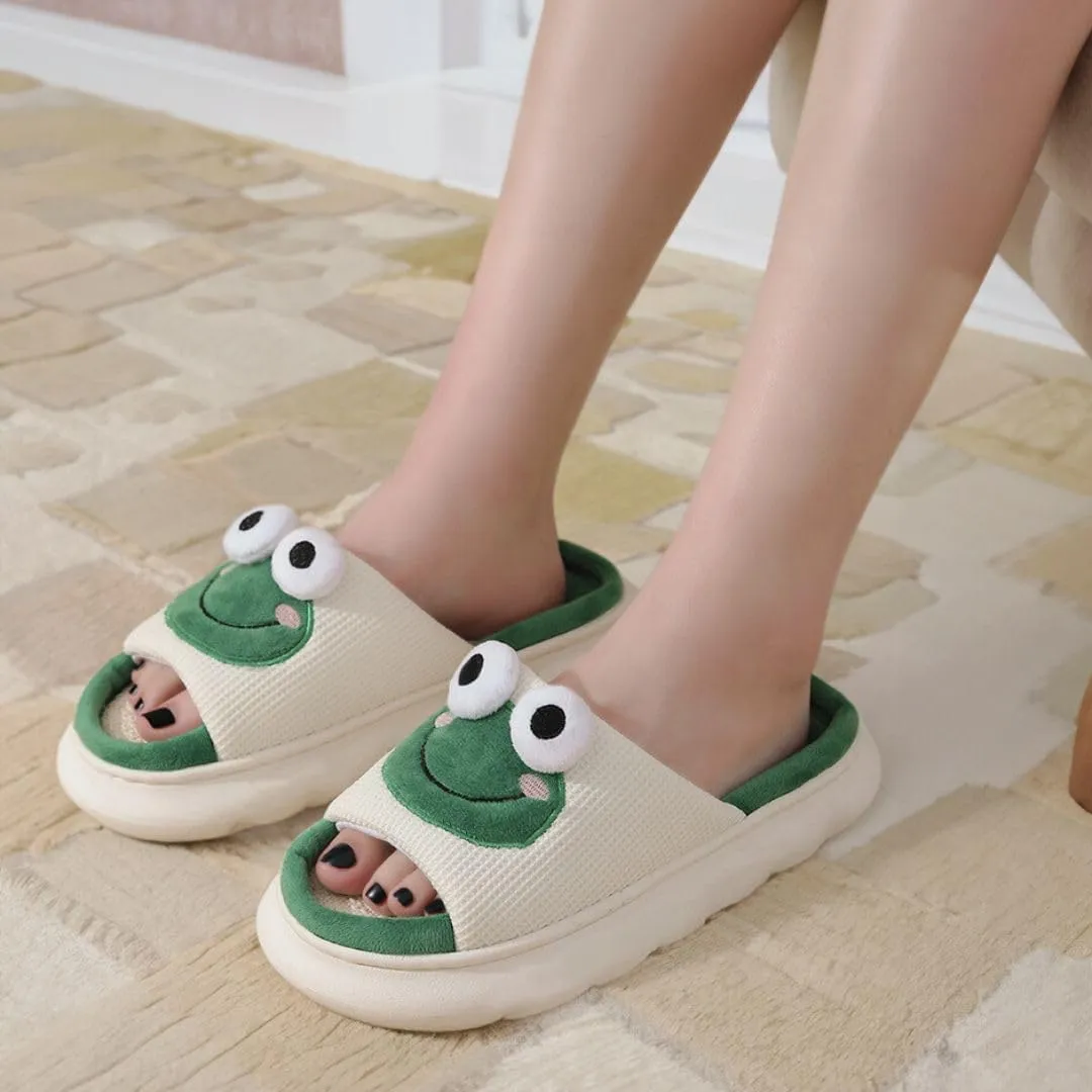 Frog Slippers, Fluffy Cartoon Frog Slippers Cute Animal Slippers Frog House Slippers For Women Men Indoor Slippers