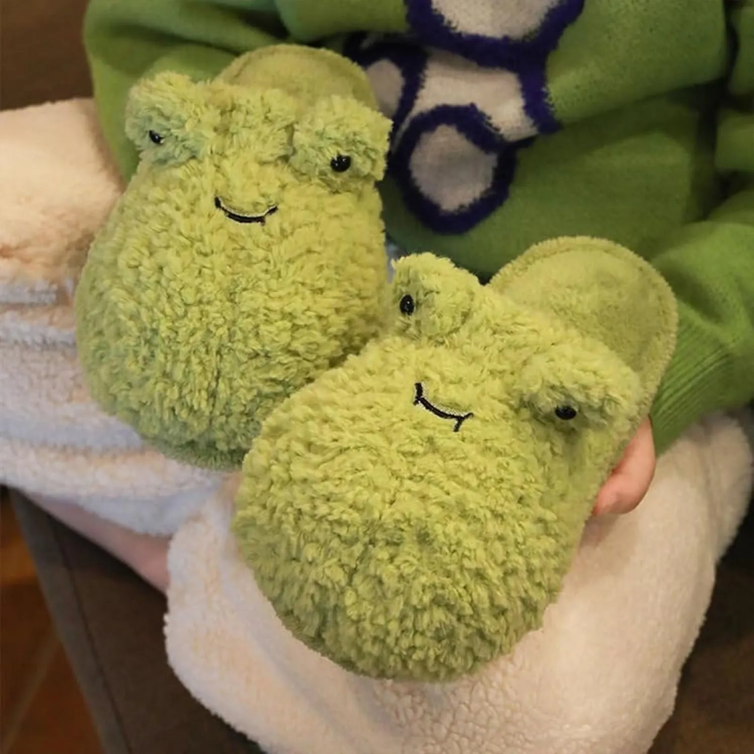 Frog Slippers, Fluffy Cartoon Frog Slippers Cute Animal Slippers Frog House Slippers For Women Men Indoor Slippers