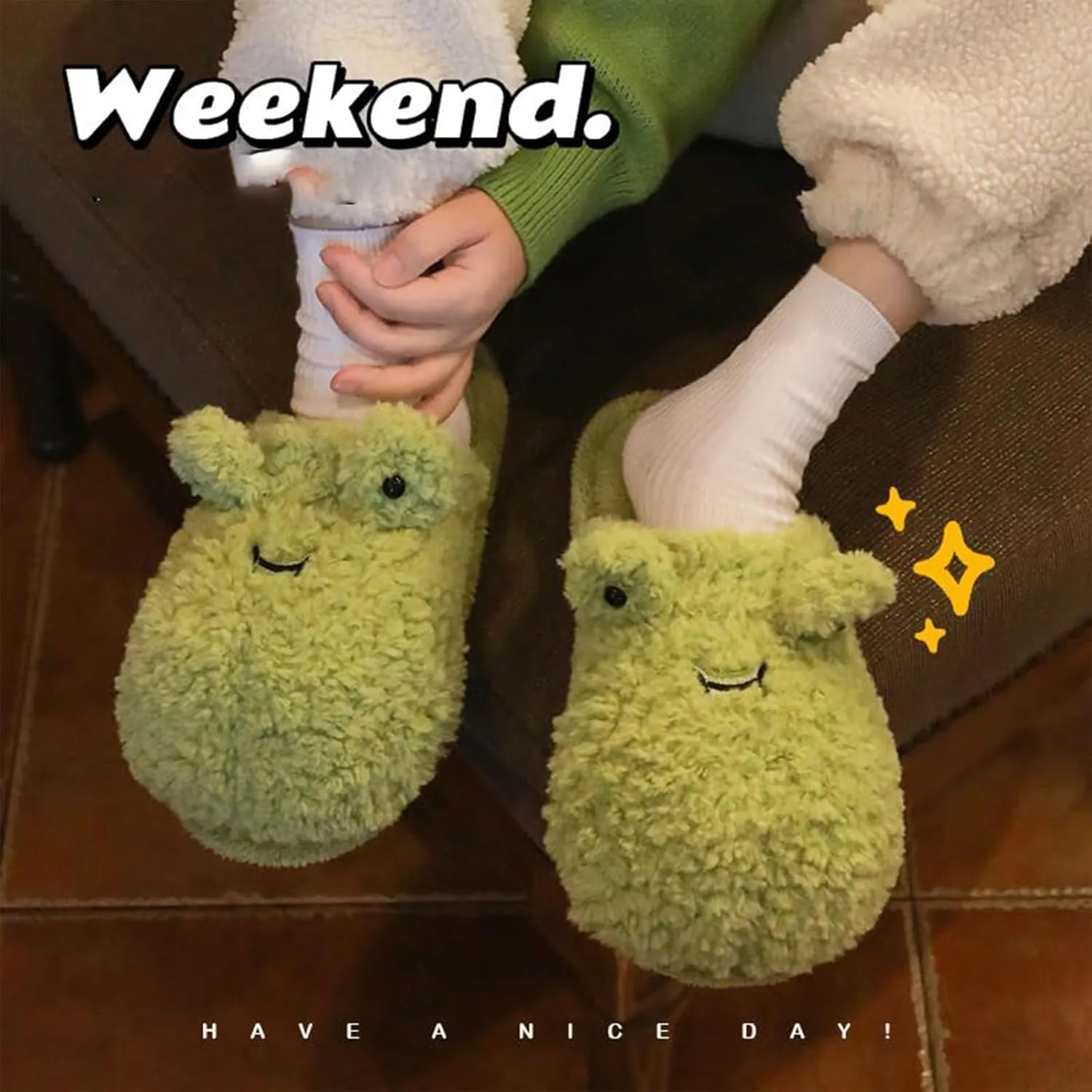 Frog Slippers, Fluffy Cartoon Frog Slippers Cute Animal Slippers Frog House Slippers For Women Men Indoor Slippers
