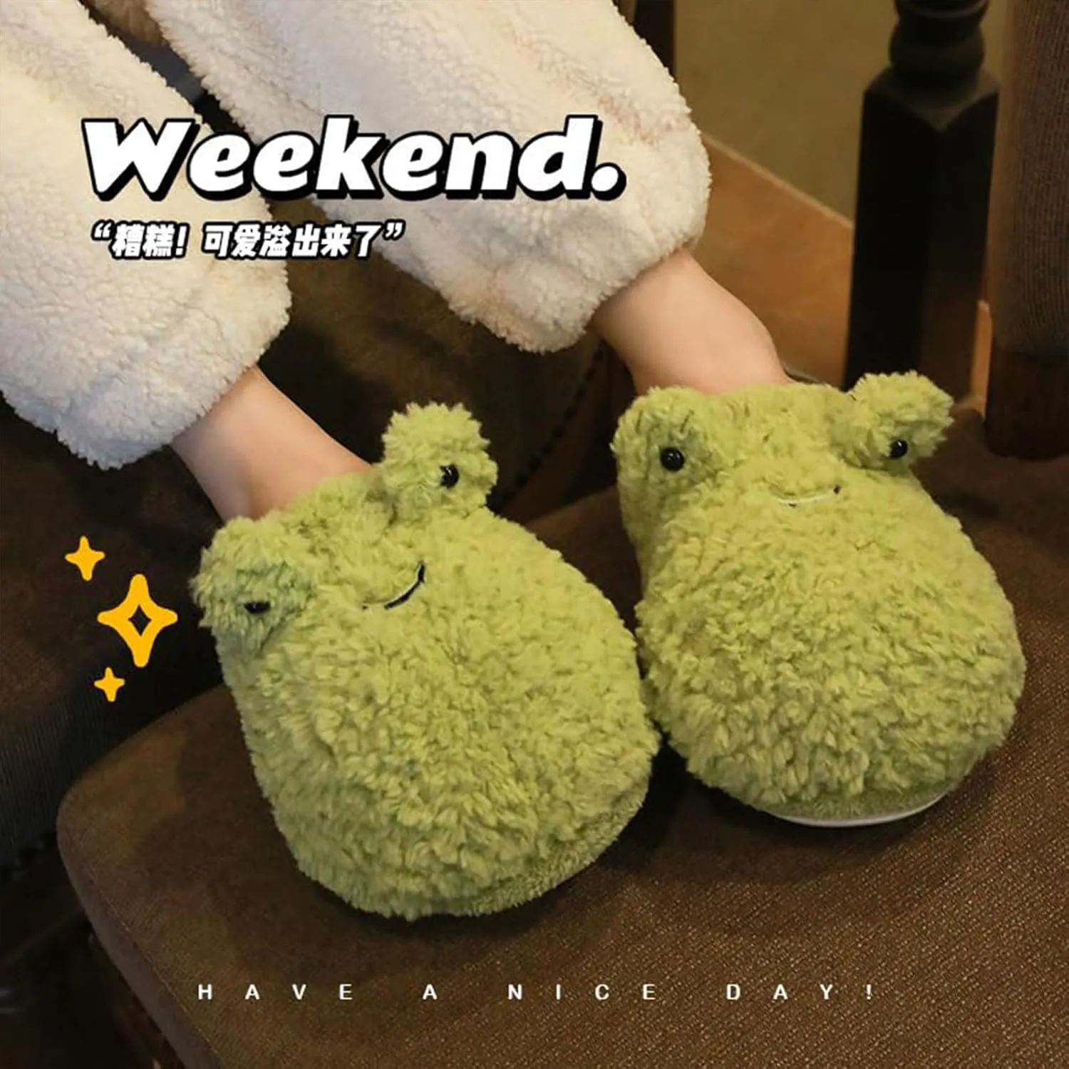 Frog Slippers, Fluffy Cartoon Frog Slippers Cute Animal Slippers Frog House Slippers For Women Men Indoor Slippers