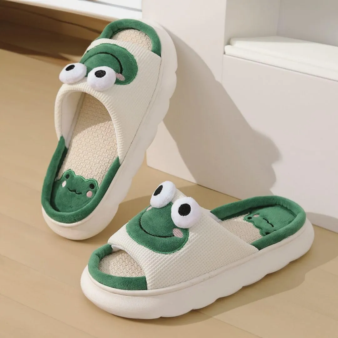 Frog Slippers, Fluffy Cartoon Frog Slippers Cute Animal Slippers Frog House Slippers For Women Men Indoor Slippers