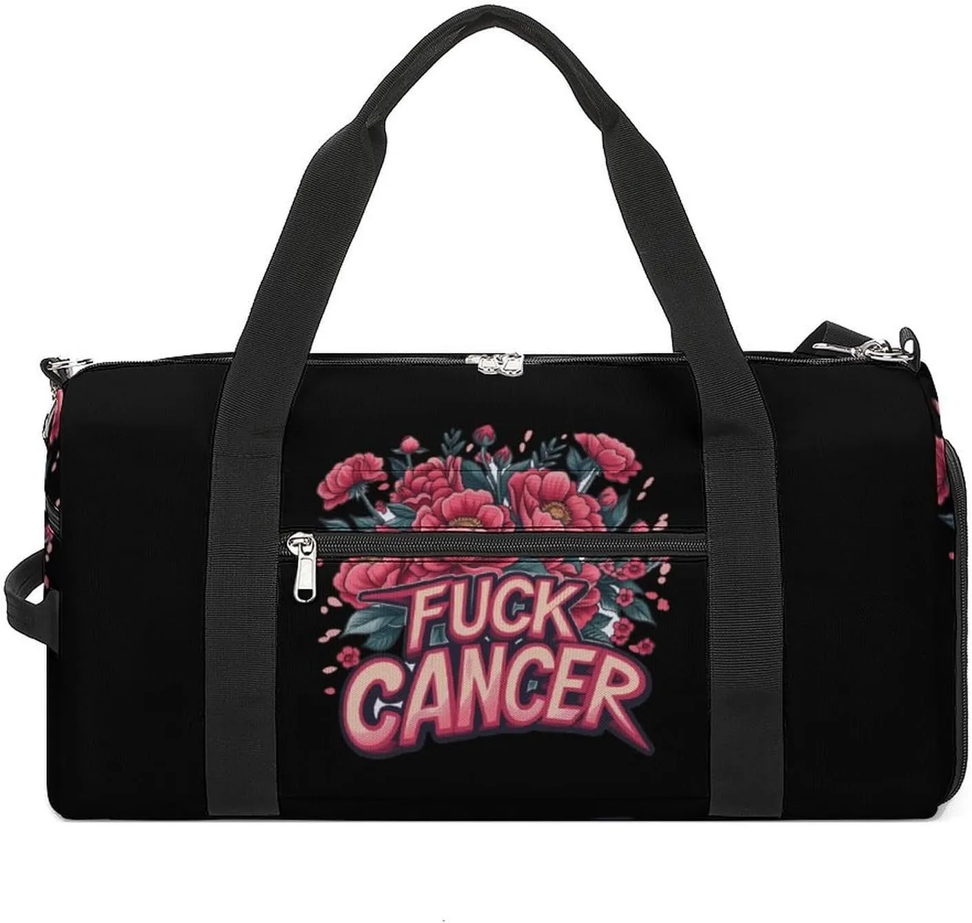 Fuck Cancer Breast Cancer Awareness Gym Bag for Men Women Lightweight Duffel Bag Sports Workout Bag for Travel Yoga