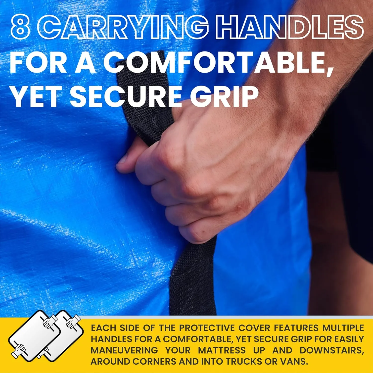(Full) 10 Mil Thick - Moving and Storage Mattress Bag w Zipper and 8 Carrying Handles - Waterproof - UV Resistant - Heavy Duty - Long Lasting (Blue, Full)