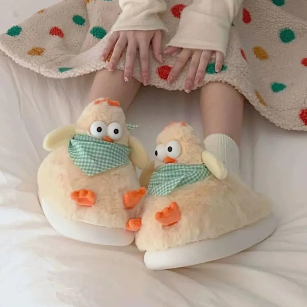 Funny Animal Fuzzy Slippers for Women Girls Kawaii Cartoon Plush Cute Warm Chicken Slippers Indoor In Winter Bedroom