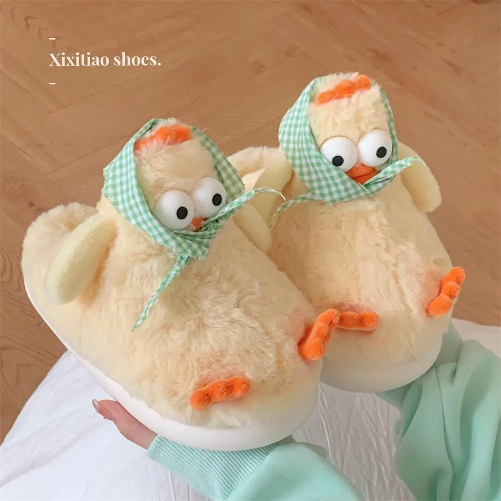 Funny Animal Fuzzy Slippers for Women Girls Kawaii Cartoon Plush Cute Warm Chicken Slippers Indoor In Winter Bedroom