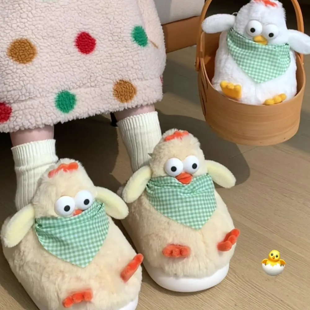 Funny Animal Fuzzy Slippers for Women Girls Kawaii Cartoon Plush Cute Warm Chicken Slippers Indoor In Winter Bedroom