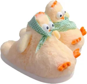 Funny Animal Fuzzy Slippers for Women Girls Kawaii Cartoon Plush Cute Warm Chicken Slippers Indoor In Winter Bedroom