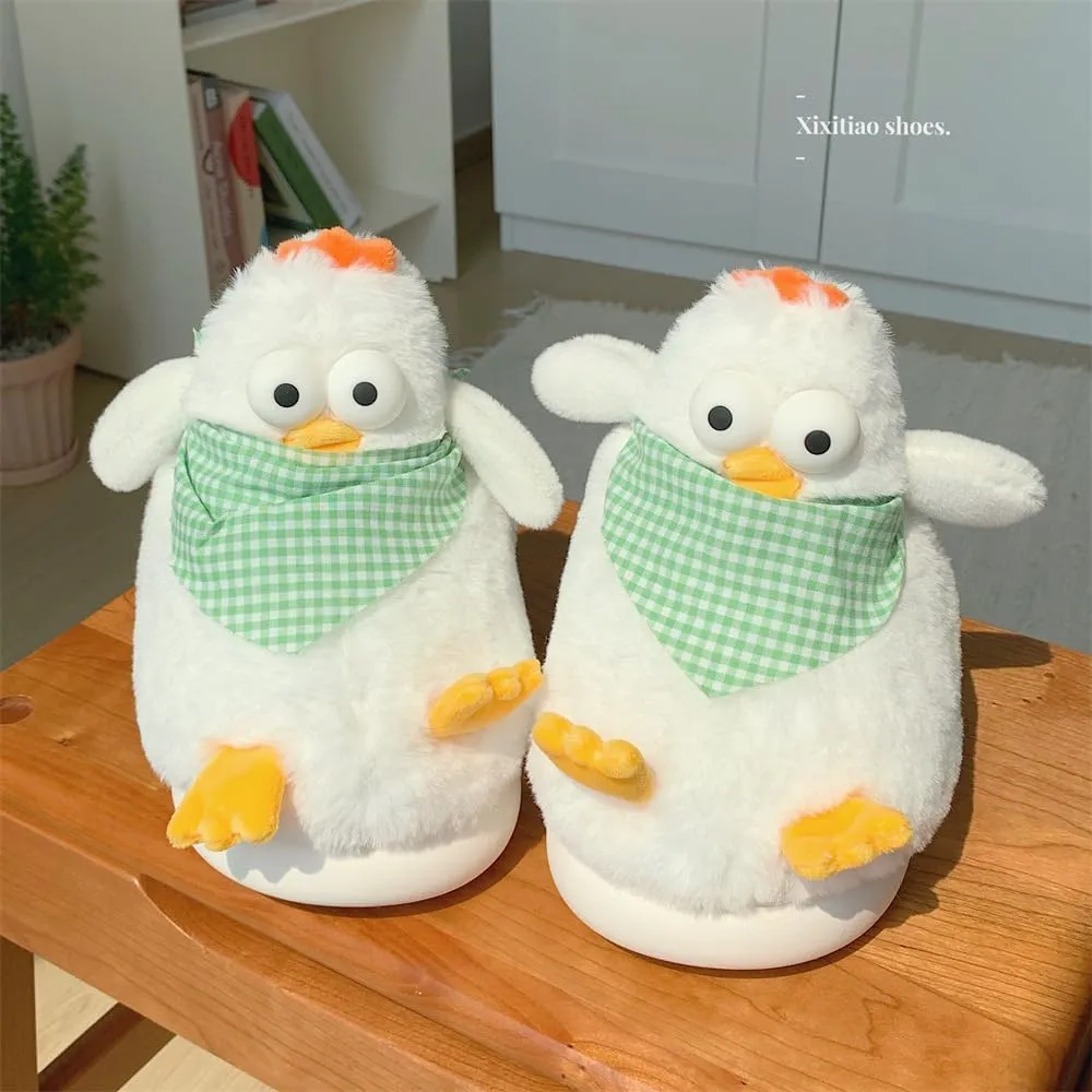 Funny Animal Fuzzy Slippers for Women Girls Kawaii Cartoon Plush Cute Warm Chicken Slippers Indoor In Winter Bedroom