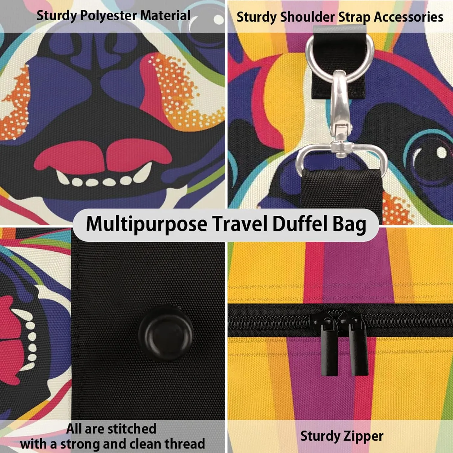 Funny Dog Duffle Bag for Travel, Overnight Weekend Gym Carry On Luggage Bag, Puppy Pet Travel Duffel Bag for Men Women