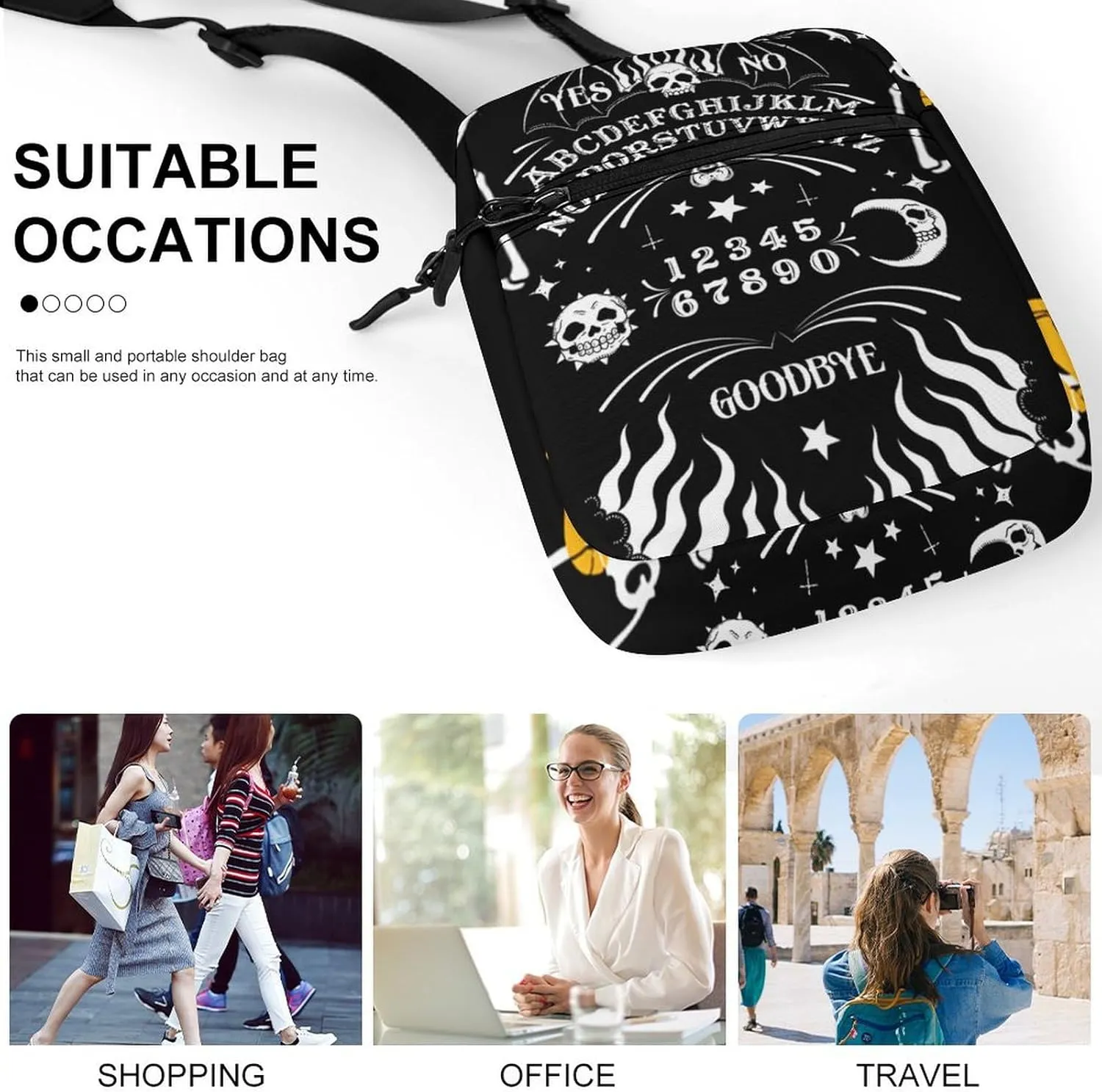 Funny Gothic Skeleton Spirit Detachable Shoulder Strap Small Shoulder Bag Unisex