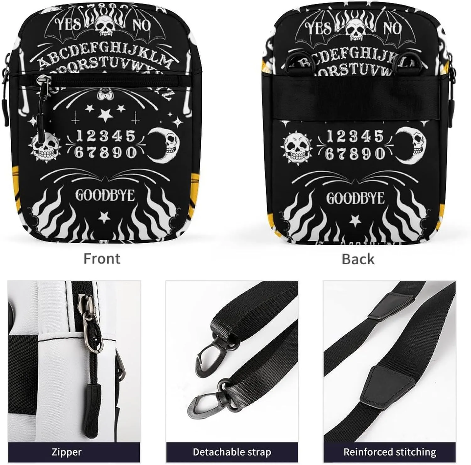 Funny Gothic Skeleton Spirit Detachable Shoulder Strap Small Shoulder Bag Unisex