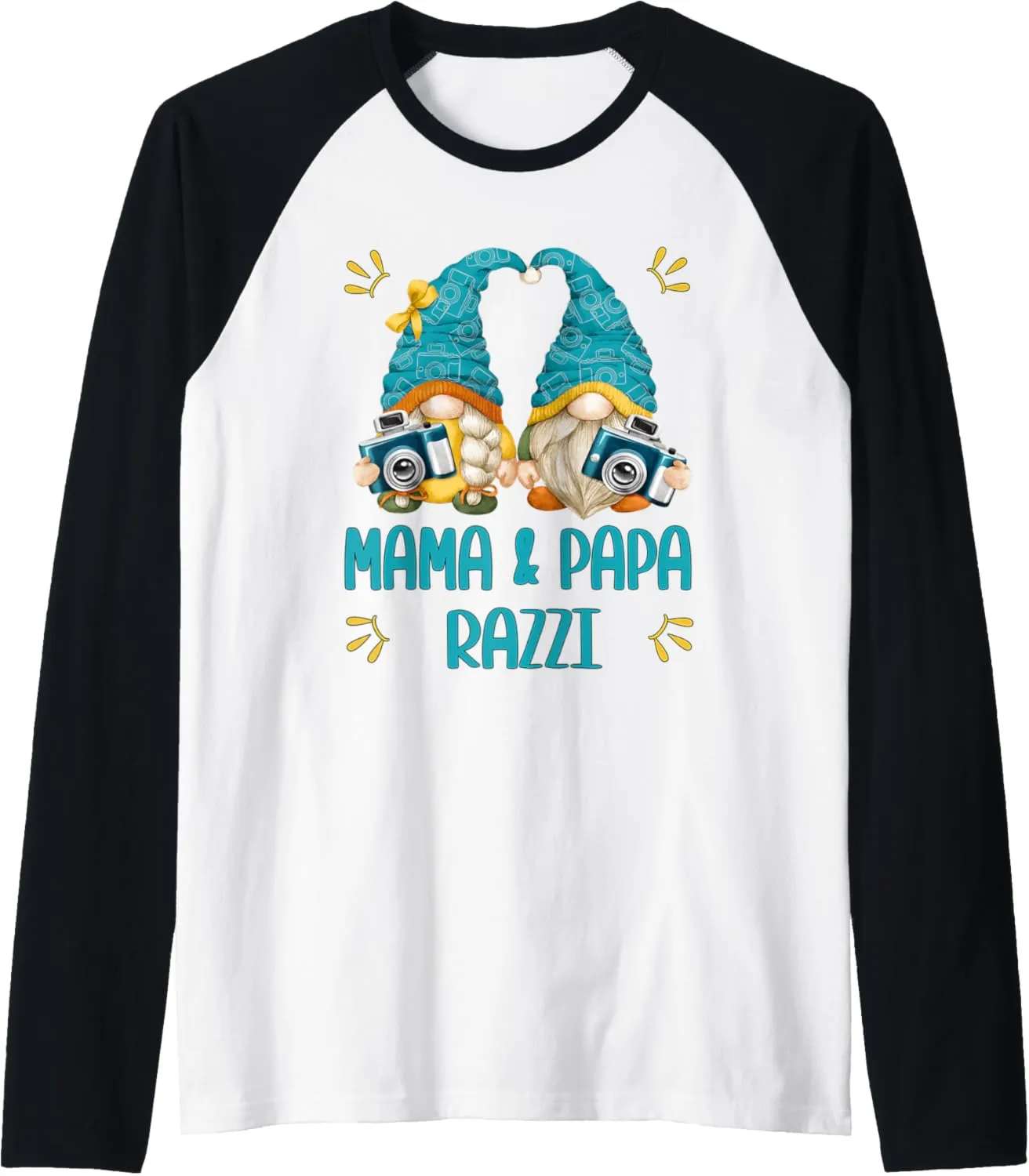 Funny Photographer Gnome Mama And Papa Razzi For Mom And Dad Raglan Baseball Tee