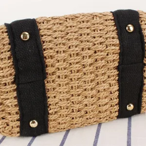 FUNSEED Minimalist Tote Bag for Women, Large Capacity Hand Woven Wheat Straw Bag Handbag for Beach Summer Vacation