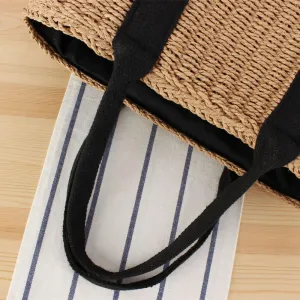 FUNSEED Minimalist Tote Bag for Women, Large Capacity Hand Woven Wheat Straw Bag Handbag for Beach Summer Vacation