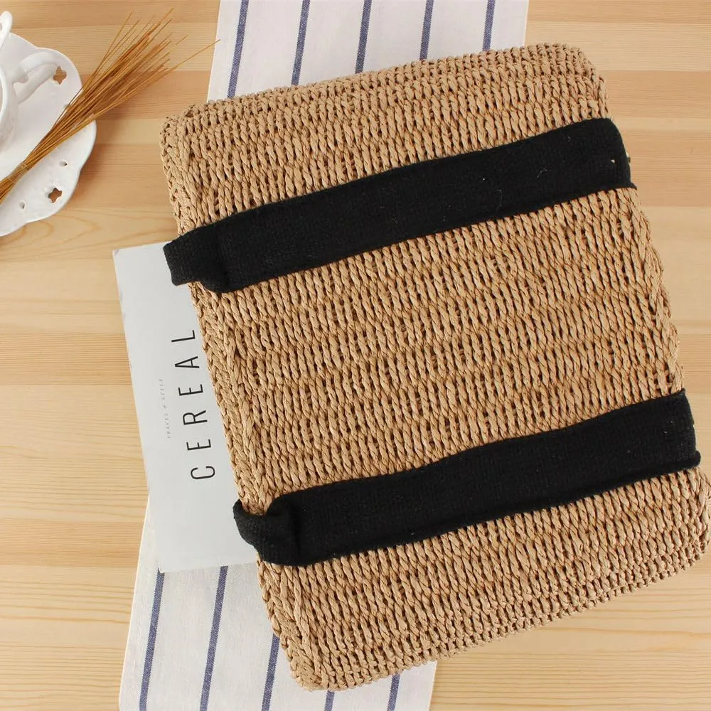 FUNSEED Minimalist Tote Bag for Women, Large Capacity Hand Woven Wheat Straw Bag Handbag for Beach Summer Vacation