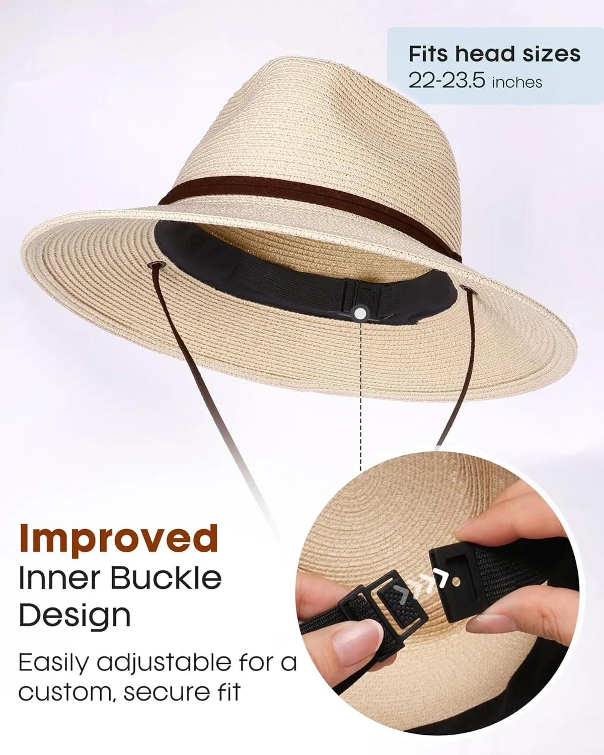 FURTALK Womens Sun Hat Summer Straw Beach Hats UPF 80  Wide Brim Panama Fedora Hats with Wind Lanyard