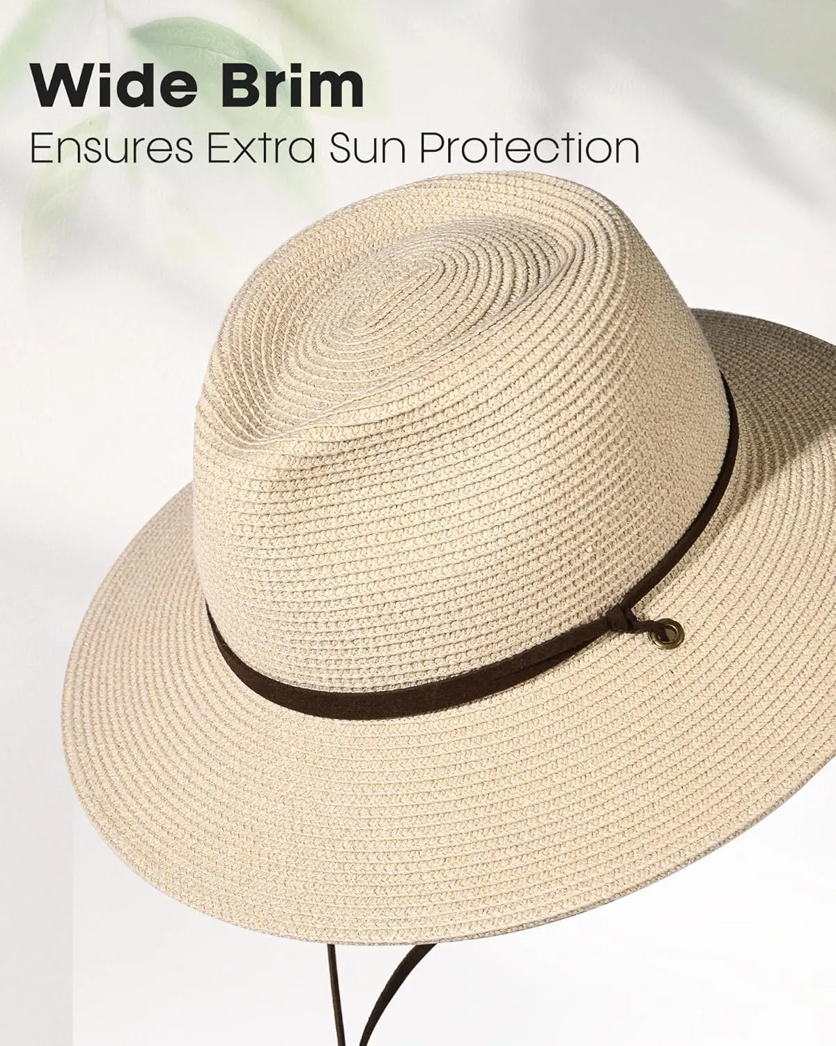 FURTALK Womens Sun Hat Summer Straw Beach Hats UPF 80  Wide Brim Panama Fedora Hats with Wind Lanyard
