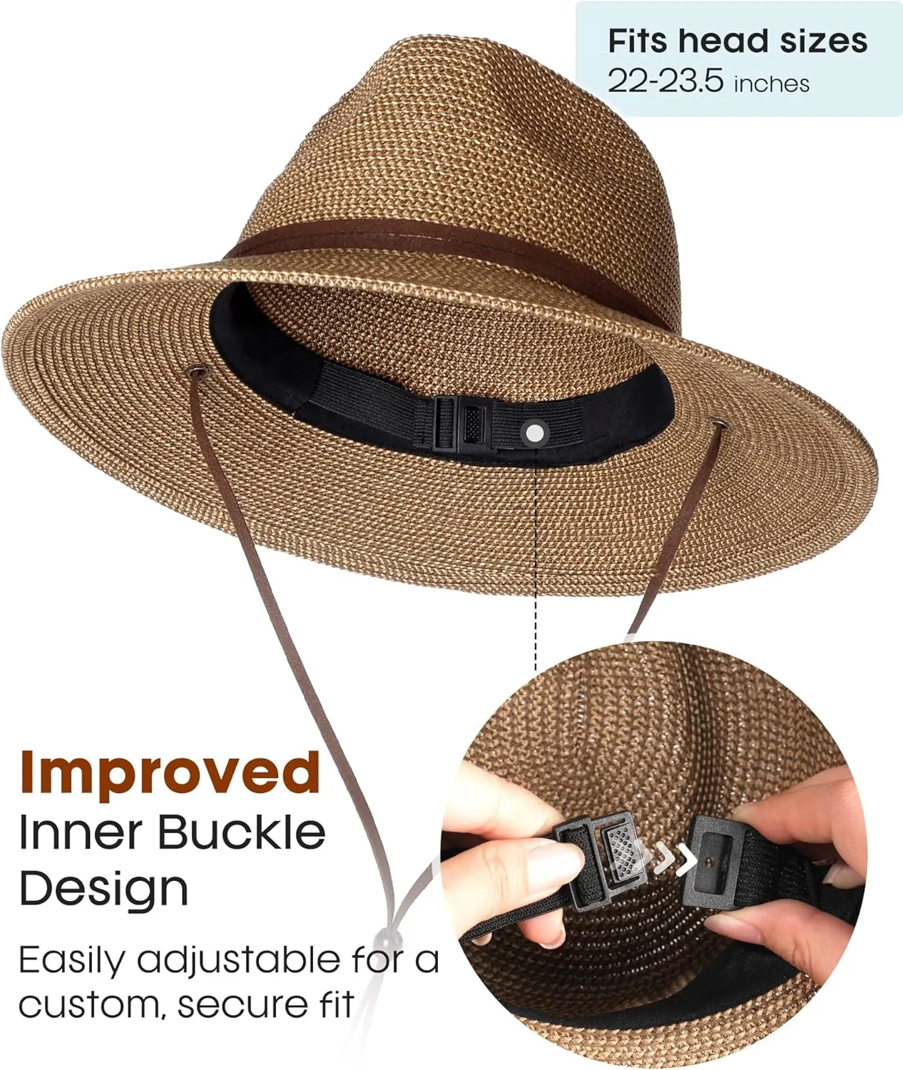 FURTALK Womens Sun Hat Summer Straw Beach Hats UPF 80  Wide Brim Panama Fedora Hats with Wind Lanyard