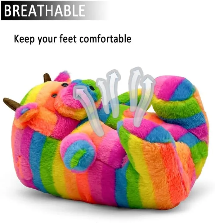 Fuzzy Cow Slippers for Women and Men, Cute Cozy Cartoon Animals Slippers Fluffy Plush House Slippers Preppy Funny Indoor Outdoor Shoes