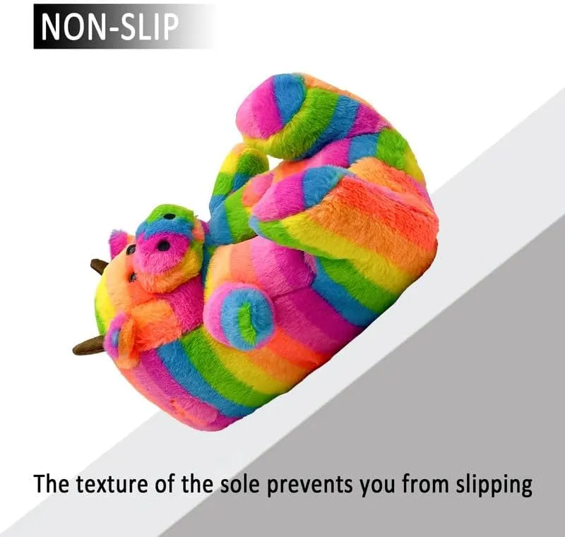 Fuzzy Cow Slippers for Women and Men, Cute Cozy Cartoon Animals Slippers Fluffy Plush House Slippers Preppy Funny Indoor Outdoor Shoes