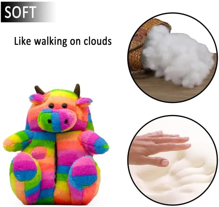 Fuzzy Cow Slippers for Women and Men, Cute Cozy Cartoon Animals Slippers Fluffy Plush House Slippers Preppy Funny Indoor Outdoor Shoes