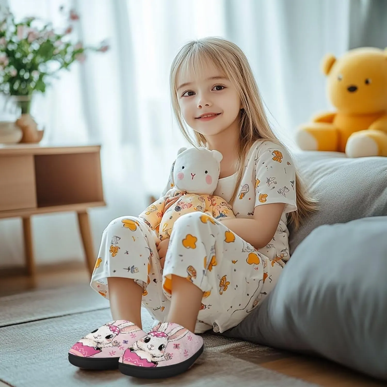 Fuzzy Slippers for Little Kids Boys Girls Cozy Warm Winter House Slippers Comfy with Non-Slip Sole SizeUS 9-15