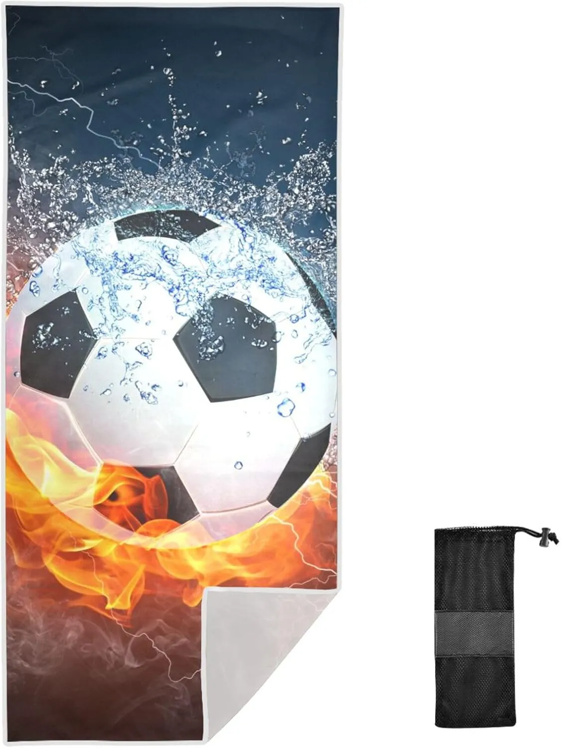GAIGEO Football Water Fire Quick Dry Beach Towel, Thin Beach Towels Quick Dry Beach Towel with Storage Bag, Mens Women Beach Towel, Quick Dry Towels for Camping, Travel, 71"x31"