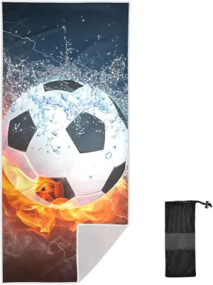 GAIGEO Football Water Fire Quick Dry Beach Towel, Thin Beach Towels Quick Dry Beach Towel with Storage Bag, Mens Women Beach Towel, Quick Dry Towels for Camping, Travel, 71"x31"