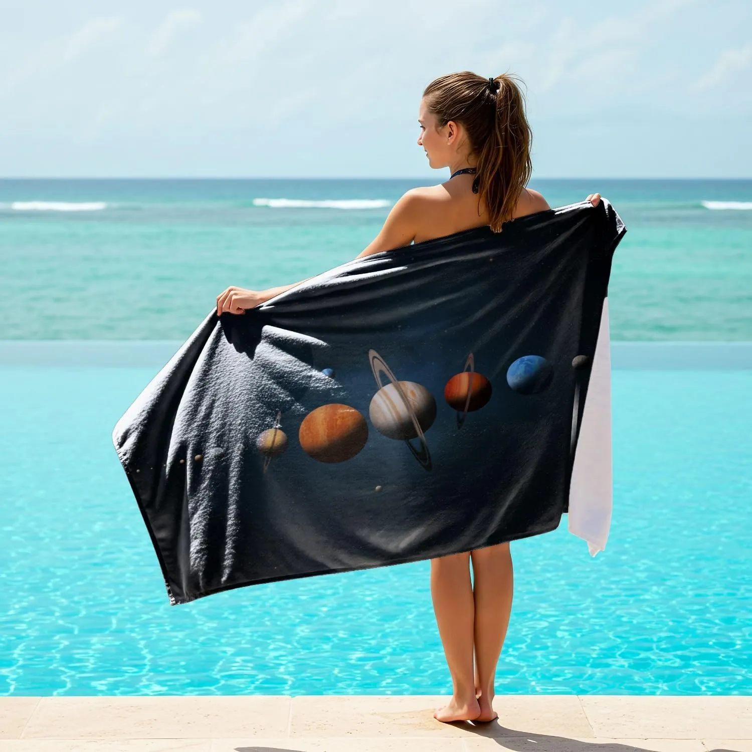Galaxy Print Beach Towel - Stunning Solar System Pattern Microfiber Bath Towel, Cosmic Starry Sky Theme, Quick-Drying and Lightweight, Summer Beach Essential (3,59in x 30in)