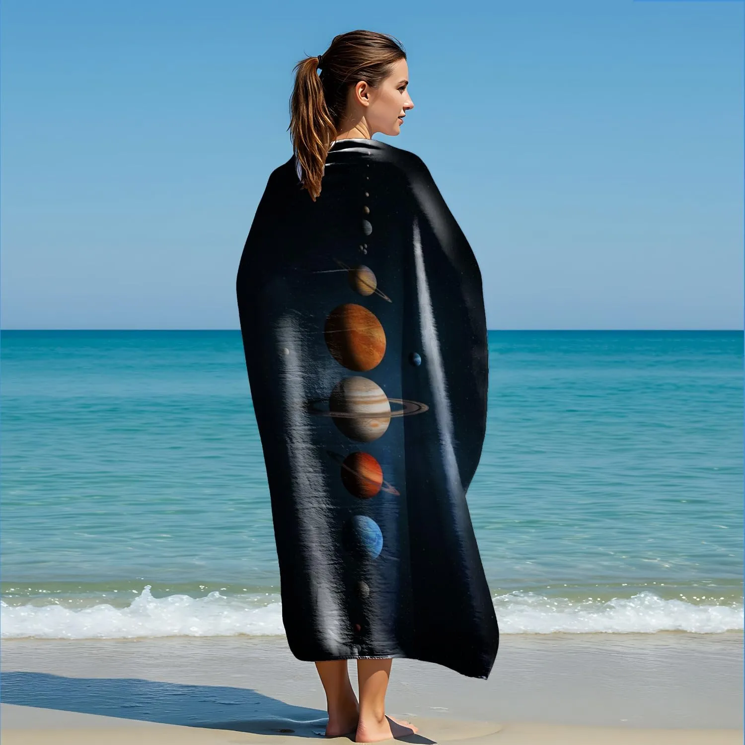 Galaxy Print Beach Towel - Stunning Solar System Pattern Microfiber Bath Towel, Cosmic Starry Sky Theme, Quick-Drying and Lightweight, Summer Beach Essential (3,59in x 30in)