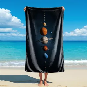 Galaxy Print Beach Towel - Stunning Solar System Pattern Microfiber Bath Towel, Cosmic Starry Sky Theme, Quick-Drying and Lightweight, Summer Beach Essential (3,59in x 30in)