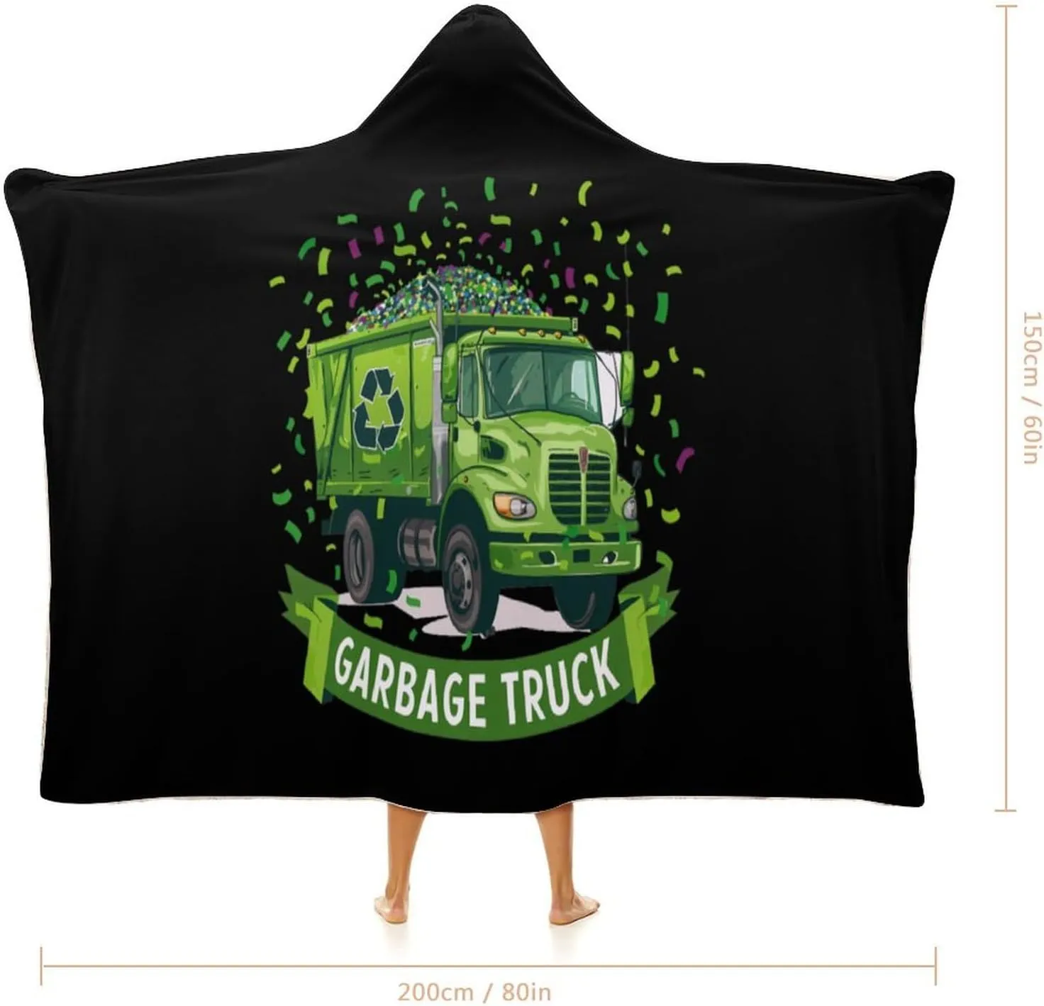 Garbage Truck Wearable Hooded Blanket Throw Cloak Wrap Warm Robe Cape for Bed Couch