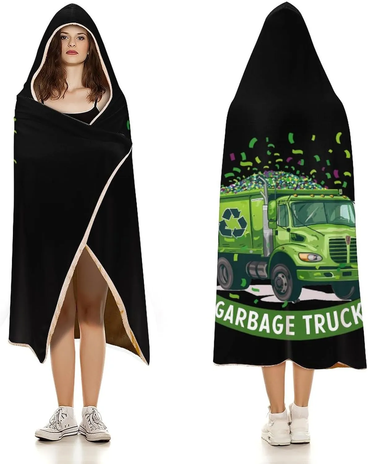 Garbage Truck Wearable Hooded Blanket Throw Cloak Wrap Warm Robe Cape for Bed Couch