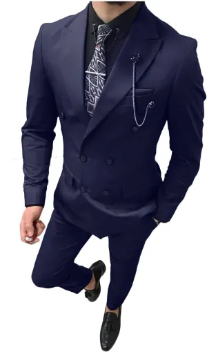 GATMSTZ Men Stylish Peak Lapel 2 Piece Suit Double Breasted Wedding Party Tuxedo
