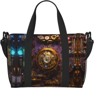 Gears Clock Bronze Century Small Duffel Bag Foldable Travel Bag Weekender Bag Overnight Gym Hospital Bags For Women&Men