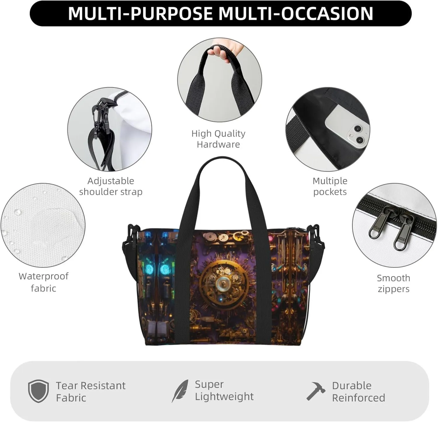 Gears Clock Bronze Century Small Duffel Bag Foldable Travel Bag Weekender Bag Overnight Gym Hospital Bags For Women&Men