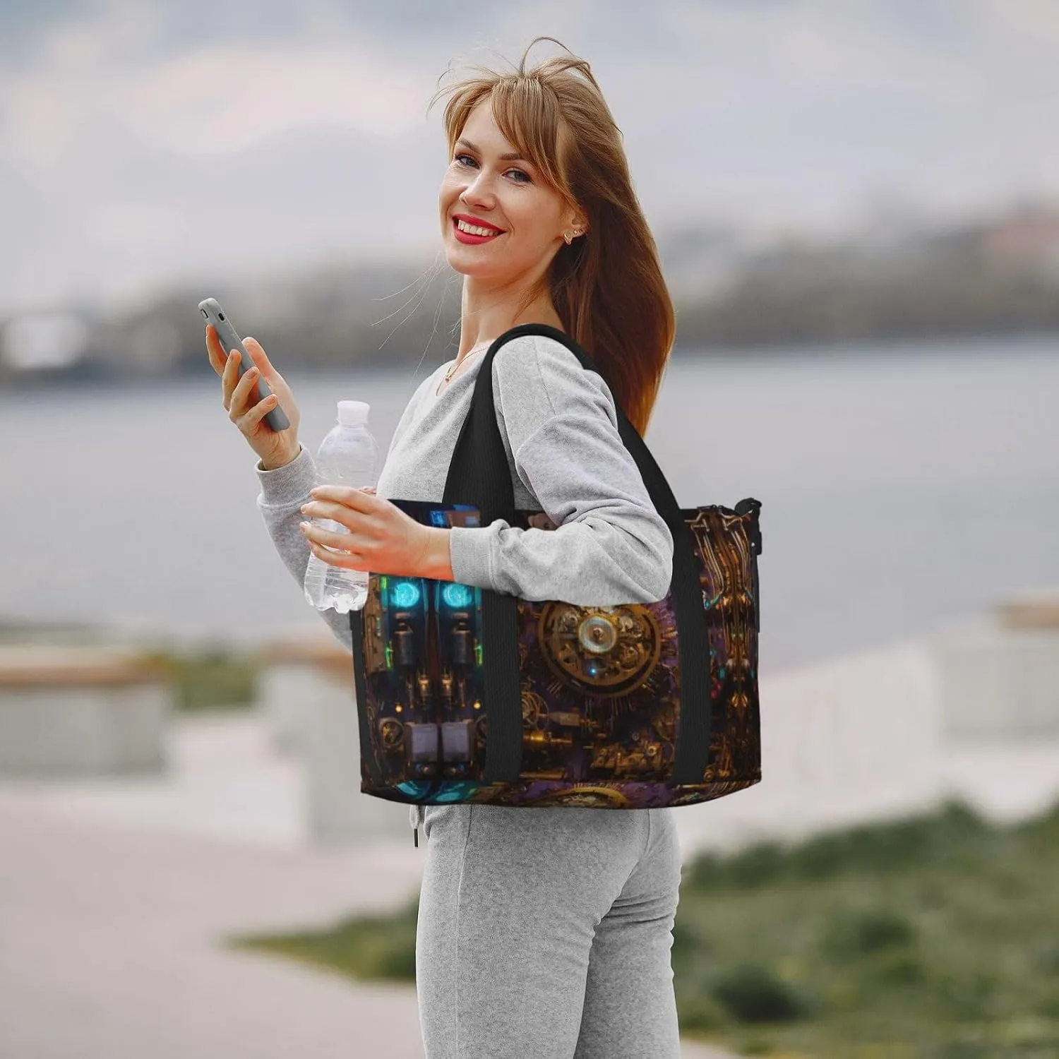 Gears Clock Bronze Century Small Duffel Bag Foldable Travel Bag Weekender Bag Overnight Gym Hospital Bags For Women&Men