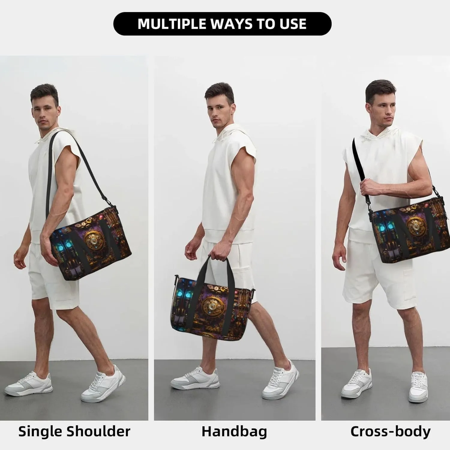 Gears Clock Bronze Century Small Duffel Bag Foldable Travel Bag Weekender Bag Overnight Gym Hospital Bags For Women&Men