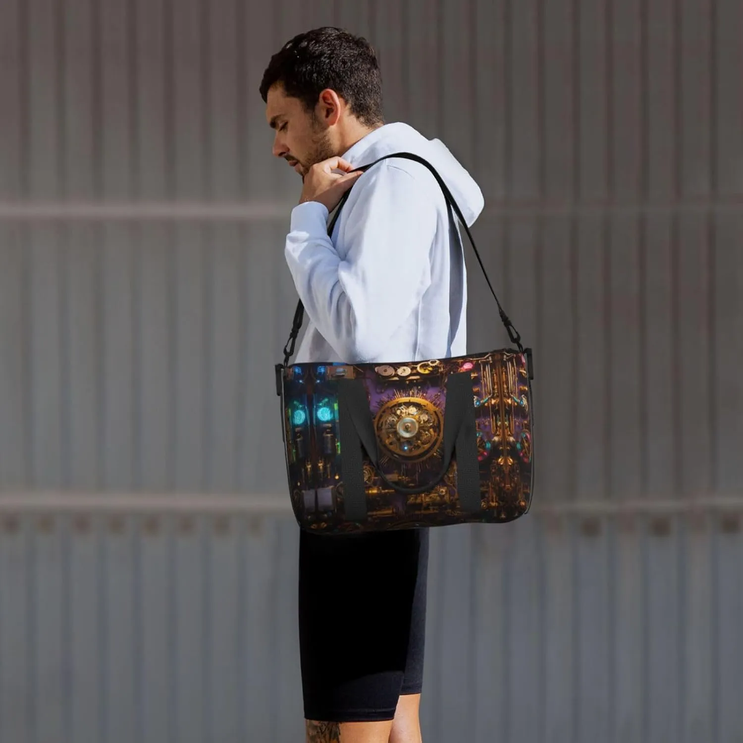 Gears Clock Bronze Century Small Duffel Bag Foldable Travel Bag Weekender Bag Overnight Gym Hospital Bags For Women&Men