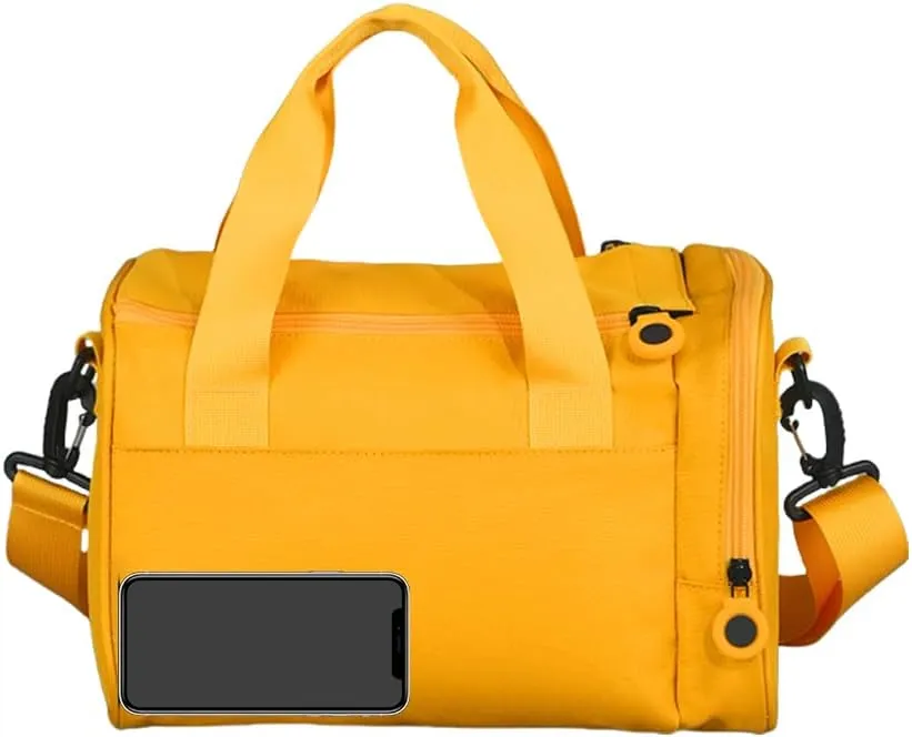 Geerlaqaly gym Bag is suitable for women's side compartments with Velcro 12L double zipper mini gym bag for exercise, dance, sports, travel and portable fitness handbag,yellow