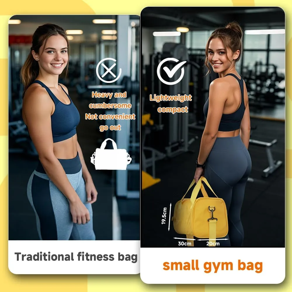 Geerlaqaly gym Bag is suitable for women's side compartments with Velcro 12L double zipper mini gym bag for exercise, dance, sports, travel and portable fitness handbag,yellow