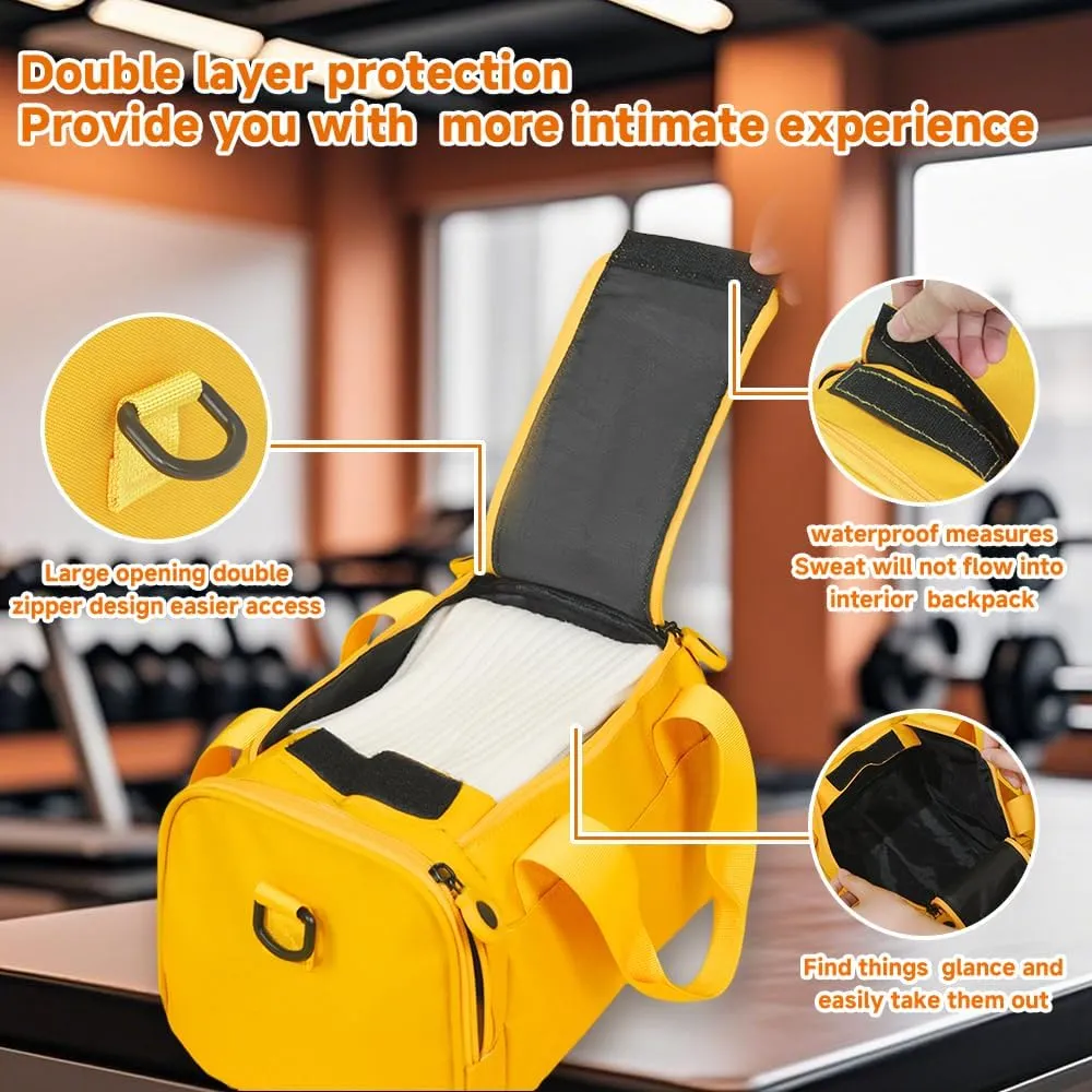 Geerlaqaly gym Bag is suitable for women's side compartments with Velcro 12L double zipper mini gym bag for exercise, dance, sports, travel and portable fitness handbag,yellow